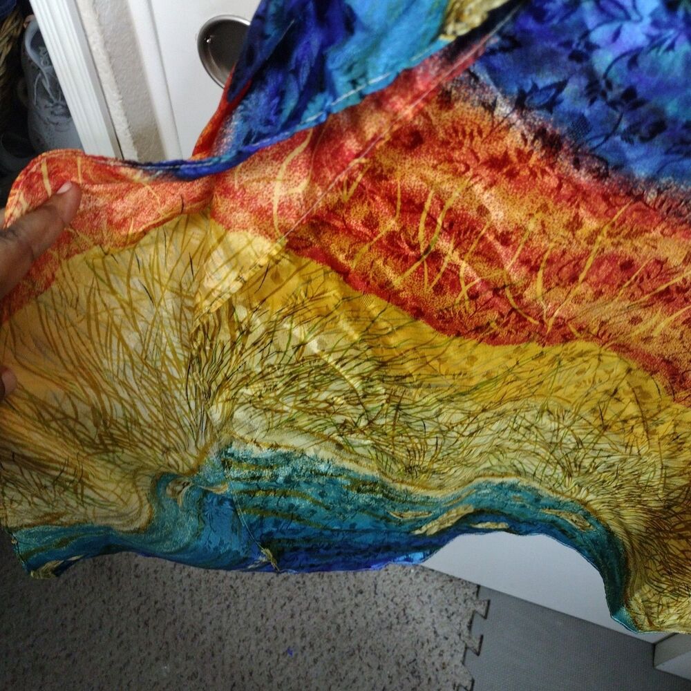 Winlar Satin Kaftan Mumu House Dress Sz One Size Colorful Seashell Beach Coastal - Picture 3 of 6